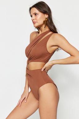 Kahverengi Tek Omuz Tunelli Cut Out/Pencereli Regular Core Mayokini TBESS23MA00206