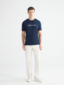 Bisiklet Yaka Bask?l? Penye Erkek Ti??rt