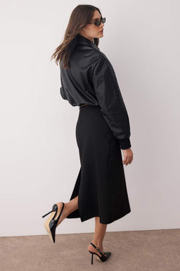 Siyah A-line/Can Ac?lan Esnek Midi Orme Etek TWOAW26ET00045 - Trendyolmilla фото 2