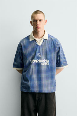 CAMISA POLO CROPPED FIT TEXTO ESTAMPADO / Azul / Blanco - Zara фото 2
