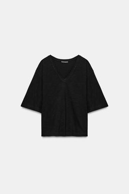 CAMISETA ESCOTE PICO / Negro - Zara фото 6