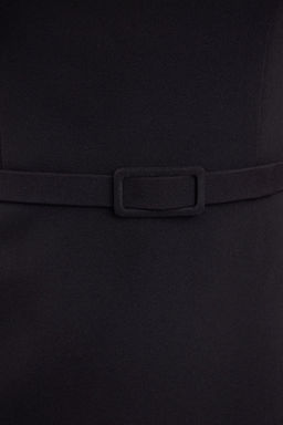 Siyah Etegi Belden Ac?lan KAre Yaka Mini Dokuma Elbise TWOSS24EL00981 - Trendyolmilla фото 4