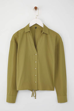 Teen S?rt Buzgu Detayl? Hafif Crop Haki Gomlek TWOAW26GO00040