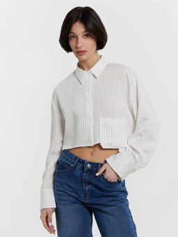 Рубашка женская укороченная в полоску