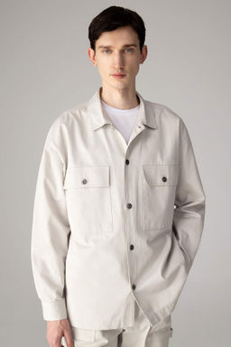 Oversize Genis Kal?p Polo Yaka Twill Uzun Kollu Gomlek Ceket - Defacto фото 2