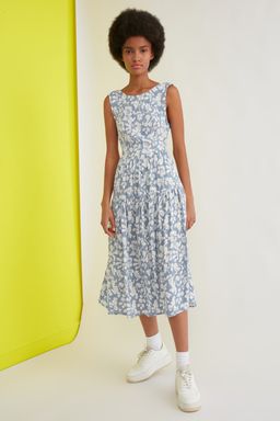 TRENDYOLMILLA Mavi Skater/Belden Ac?lan S?rt Detayl? Cicek Desenli Midi Dokuma Elbise TWOSS21EL0709  фото 18