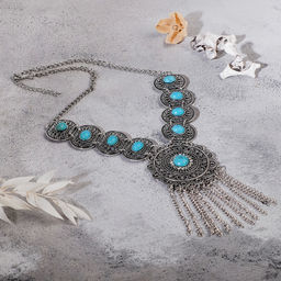 Колье «Гестия» круг, голубое в чернёном серебре, 45 см