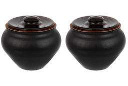 Набор 2 горшков 0,9 л 14,5*14,5*12,5 см "TerraCotta" с крышкой для запекания черный