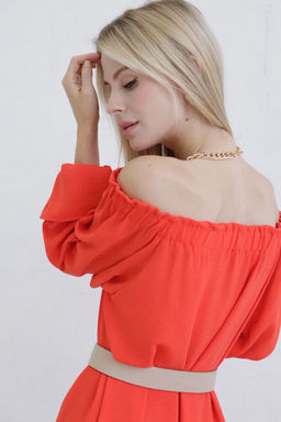 Длинное платье с открытыми плечами красное - Martichelli фото 11