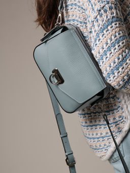 Сумка кожаная через плечо Azaro 3684 серое небо