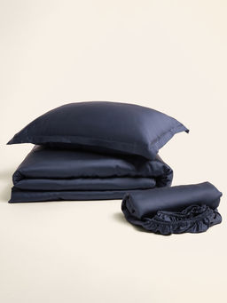 Простыня на резинке 2-спальная SL Home Tencel, 180×200+30 см, тенсель, синяя