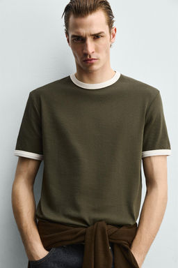 CAMISETA RIB CONTRASTE B?SICA / Verde - Zara фото 5