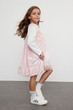 Fusya K?z Cocuk Kurdaleli Regular Bask?l? Pamuklu Orme Elbise TKDAW25EL00002 - Trendyolmilla фото 8