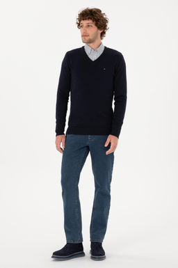 Erkek Slim Fit V Yaka Lacivert Basic Kazak - U.s. polo assn фото 4
