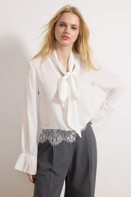 Siyah Fular ve Dantel Detayl? S?k Dokuma Bluz TWOSS26BZ00214 - Trendyolmilla фото 8