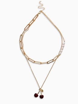 Кулон-цепь 2 яруса "Вишня", цвет бордовый в золоте 40+50+удл