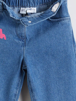 Beli Lastikli Stitch Bask?l? K?z ?ocuk Jean Pantolon