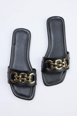 Siyah Gold Zincir Detayl? Kad?n Terlik TAKSS26TE00022