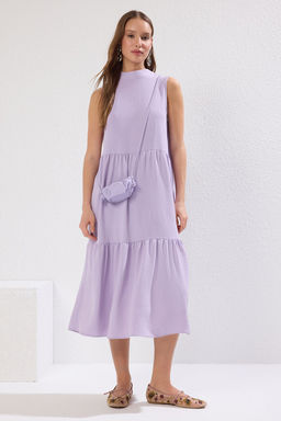 TRENDYOLMILLA Kahverengi Shift/Duz Kesim Dik Yaka Midi Dokuma Elbise TWOSS20EL1864 фото 19