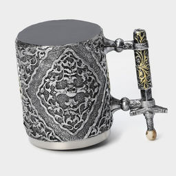 Кружка средневековая «Череп с мечом. Хэллоуин», 400 мл, 14×9×11 см, нержавеющая сталь, серебристая