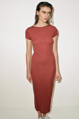 VESTIDO LARGO MANGA CORTA / Naranja