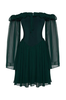 TRENDYOLMILLA Bridal Ekru A-Kesim Astarl? Volanl? Dokuma Sifon K?sa Dugun/Nikah S?k Abiye Elbise TPRSS23EL00096 фото 38