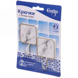 Цена за 5 шт. Крючки в наборе 2шт на липком слое "ИДЕЯДОМА", форма квадрат, принт мрамор, нагрузка 2кг