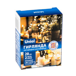 ULD-S0200-020/SСB/2AA MULTI IP20 DEW Гирлянда светодиодная на батарейках 2AA (не в/к), Роса, 2м. 20 светодиодов. Разноцветный свет. Провод медный. TM Uniel
