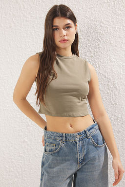 TRENDYOLMILLA Siyah-Beyaz 2li Paket Kolsuz Crop Pamuklu Esnek Orme Atlet TWOSS23AL00010  фото 2