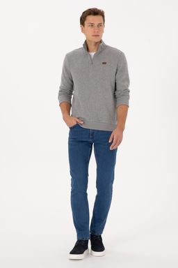 Erkek Regular Fit Yar_m Fermuarl_ Gri Melanj Basic Sweatshirt - U.s. polo assn фото 11