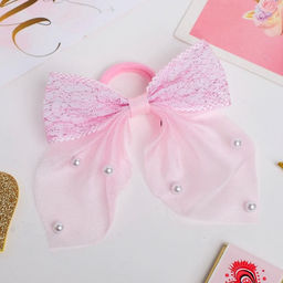 Цена за 6 шт. Бант для волос на резинке «Бантик Лили воздушный», 8×7 см, розовый