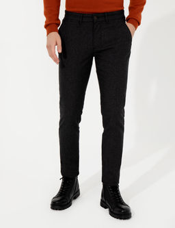 Siyah Slim Fit Keten Kar___ml_ Kanvas Pantolon