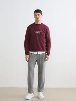 Bisiklet Yaka Bask?l? Erkek Sweatshirt