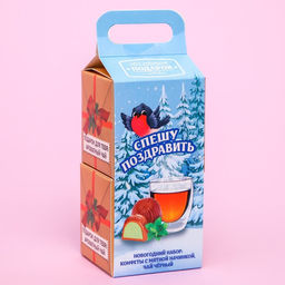 Набор Новогодняя посылка: чай чёрный, 50 г., конфеты, вкус: мята, 100 г.