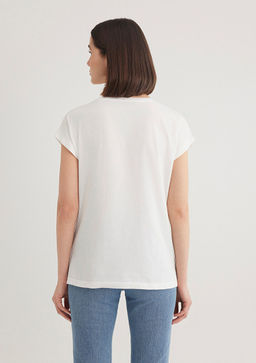 Kelebek Bask?l? Beyaz Tisort - Mavi фото 4