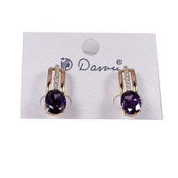 Серьги с золотым покрытием, с алмазным Аметистовым стеклом Сваровки