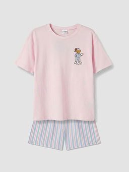 Bask?l? K?z ?ocuk ?ortlu Pijama Tak?m?