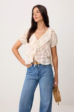 Krem F?rf?rl? Onu Baglama Detayl? Transparan Dokuma Bluz TWOSS26BZ00611 - Trendyolmilla фото 2
