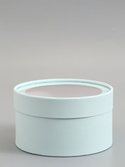 Подарочная коробка круглая, лагуна, завальцованная с окном, 18×10 см