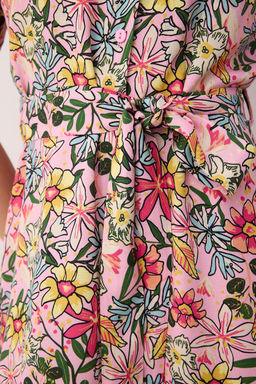 Lila Cicek Desenli Kusakl? Midi Dokuma Viskon Gomlek Elbise TWOSS20EL1559