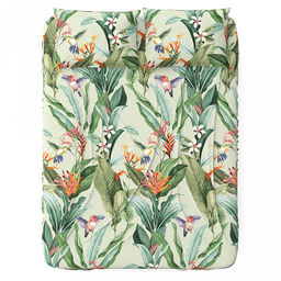 Простыня на резинке Евро Макси "Тропический сад" 180х200см, свесы 27см, поплин 115г/м2, хлопок 100%, упаковка "классическая" ПВХ 28х41см, "Домашняя мода" (Россия)