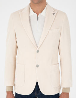 Ekru Slim Fit K_rlang__ Yaka Kadife Ceket