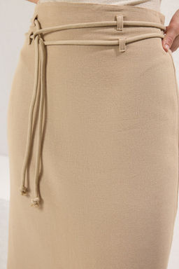 TRENDYOLMILLA Tas Kordon Kemerli Keten Kar?s?ml? Yandan Y?rtmacl? Maxi Boy Dokuma Etek TWOSS25ET00124 фото 8