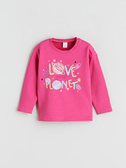 Bask?l? K?z Bebek Sweatshirt ve E?ofman Alt 2li