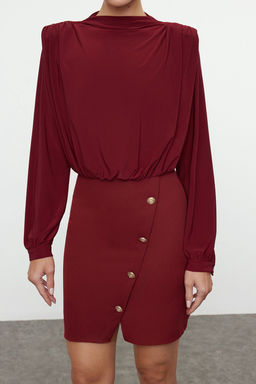 TRENDYOLMILLA Siyah Vucuda Oturan Vatkal? Dugme Detayl? Mini Dokuma Elbise TWOAW24EL00483  фото 3