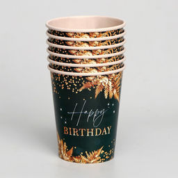 Набор бумажной посуды Happy Birthday, цвет зелёный, 6 тарелок, 6 стаканов, гирлянда - Страна карнавалия фото 2