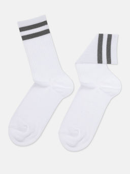 Цена за 2 пары. Носки Классические CONTE ACTIVE Хлопковые носки с яркими полосками из люрекса белый-серый - Conte elegant фото 4