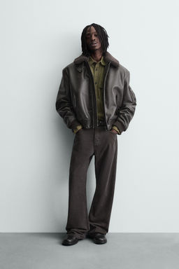 LEATHER EFFECT JACKET WITH DETACHABLE COLLAR