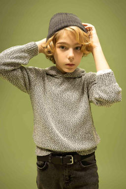 Трикотажной свитер с капюшоном для мальчика - Defacto фото 3