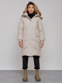 Пальто утепленное молодежное зимнее женское бежевого цвета 52323B - Holdluck фото 2